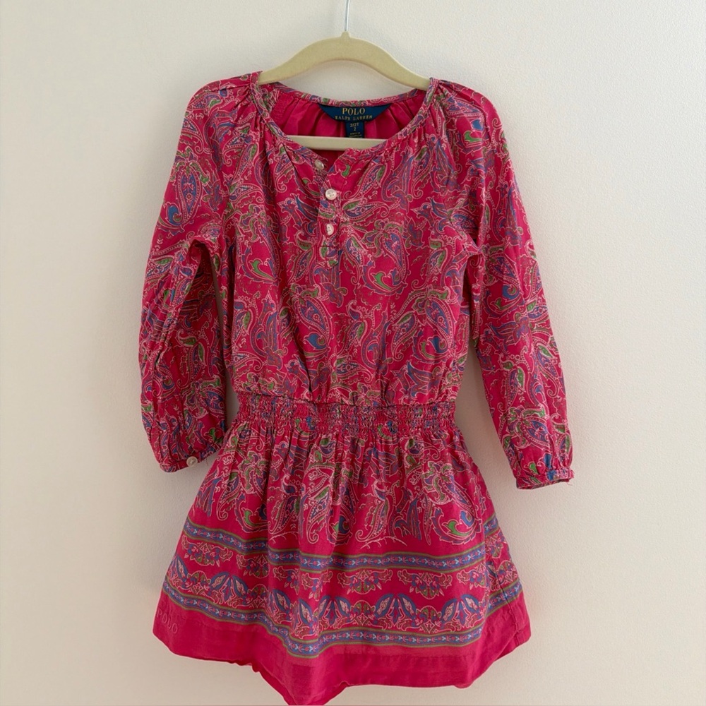 Polo Ralph Lauren Paisley Cotton Batiste Dress 2/2T Toddler Pink Cotton Lined